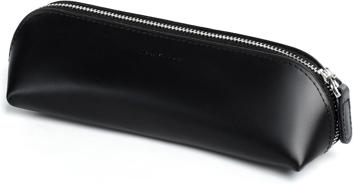 Best Pennenetui van leer, etui met geschenkdoos, pennenetui rundleer met robuuste metalen ritssluiting, vintage pennenetui voor school en kantoor, zwart