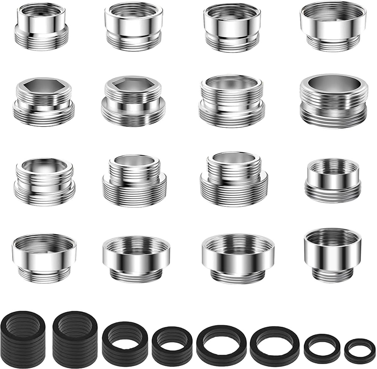 16 stuks kraanadapter met afdichtingen voor tuinslangaansluiting | Kraanadapter met schroefdraad kraan beluchter aansluiting gootsteenkraan schroefdraadadapter voor keuken waterfilter