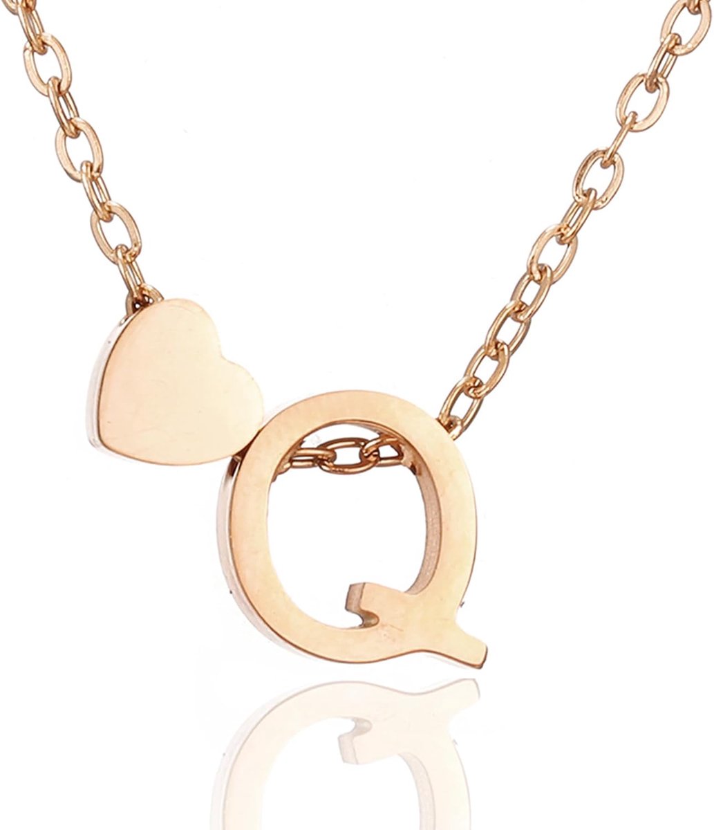 Halsketting met initialen voor dames, goud, roségoud, zilver, hartketting met initiaal hanger, letter A-Z, gepersonaliseerde halsketting, roestvrij staal, sieraden, geschenken 45 + 5 cm