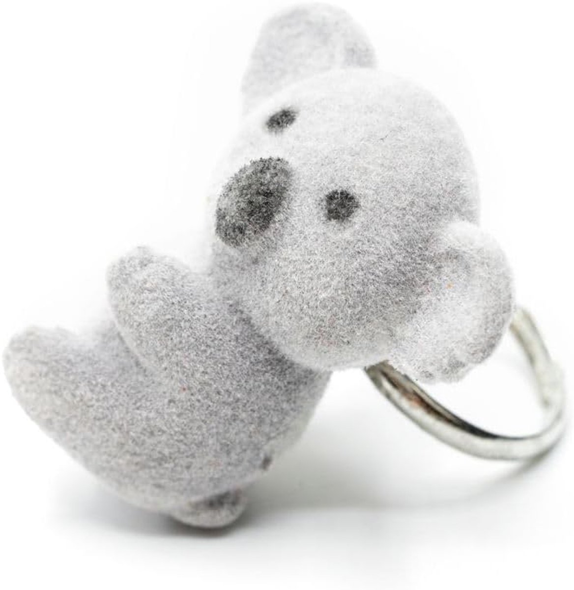 Koala ring jungle oerwoud dierentuin beer Australië bamboe vlok grijs - handgemaakt modesieraad I vingerring met motief I verstelbaar eenheidsmaat, 30 mm, Kunststof gevlokt