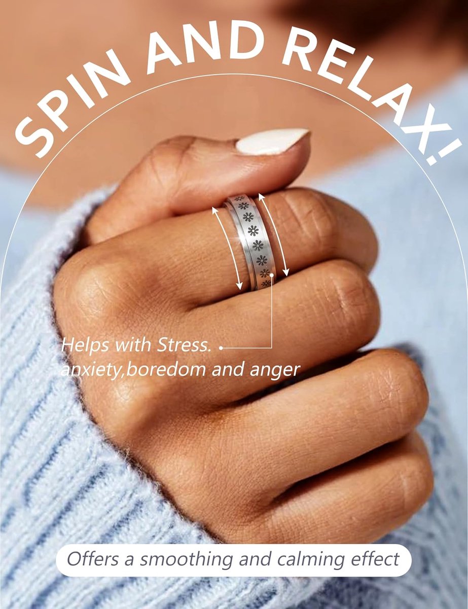 8 Delige Set Spinnerringen Tegen Stress – Roestvrijstalen Ringen voor Dames en Heren – Antistressbandjes – Fidgetringen Tegen Stress