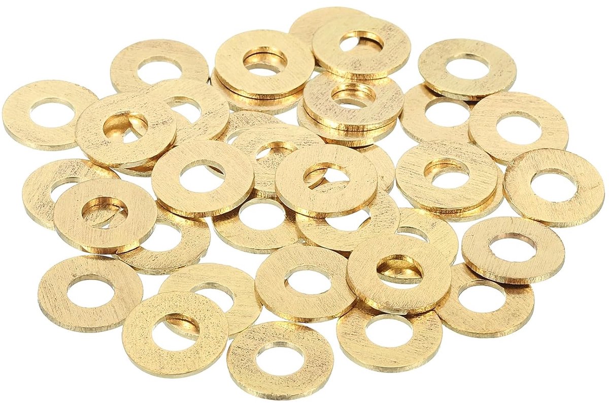 Messing sluitringen, M5, koper, sluitringen, assortiment, 5 mm binnendiameter 10 mm, buitendiameter 1 mm dik, voor bouten, machinereparatie