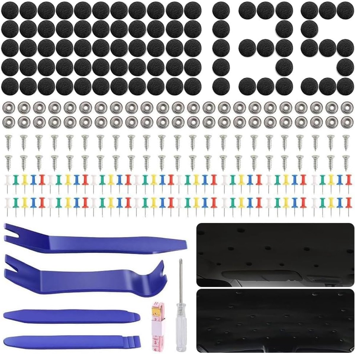 Reparatieset voor autodakhemels, 135 stuks, autohemelbevestiging, klinknagelset, universele autodak, klinknagels, autohemelreparatie voor alle auto's (zwart)