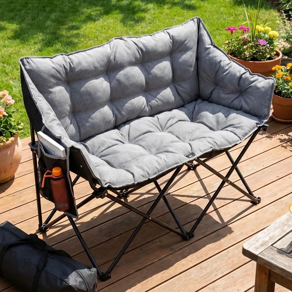 Campingbank voor 2 personen, campingstoel, opvouwbaar, 320 kg, campingbank, klapstoel, XXL, 2-zits, voor outdoor, indoor, tuin, balkon