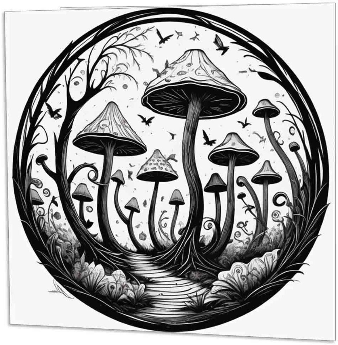 Wenskaart Paddestoelen - Gotische kaart - Verjaardag vieren - Gedrukt in Engeland - 145 x 145mm - Wit