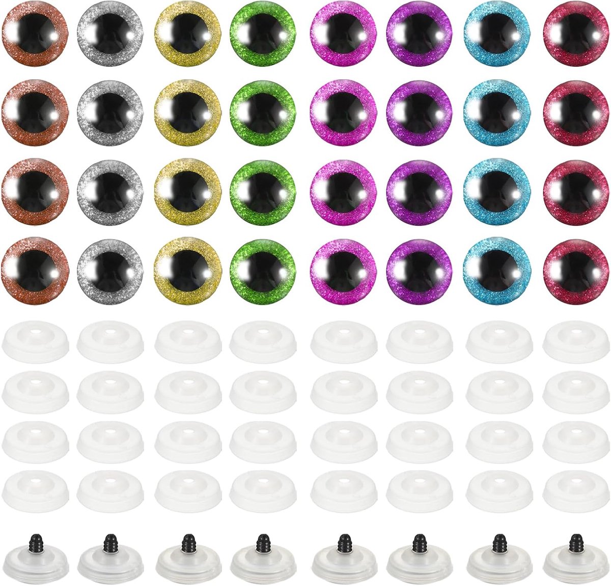 Ogen, 60 Stks Pop Ogen Realistische Kleurrijke Haak Veiligheid Ogen voor Decor Haak Accessoires Poppen Ambacht, 8 Kleuren