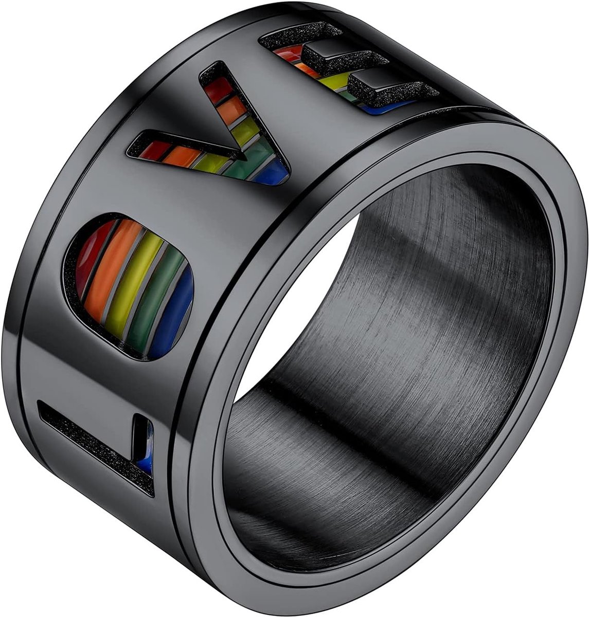 Gepersonaliseerde LGBTQ Spinner Ring voor dames en heren, draaibare band, roestvrij staal, 18 karaats verguld, Gay & Lesbian Pride Homoseksuele draairing, partnerring, trouwring, modesieraad, maten 54 tot 67