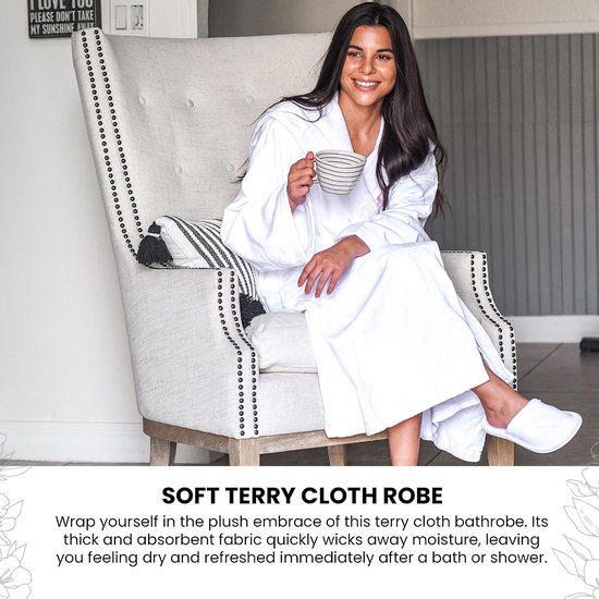 Turkse badjas met capuchon, niet-pluizende badjas voor dames, met pantoffels, zachte badstof badjas voor ultiem comfort - Crescentt — afbeelding 3
