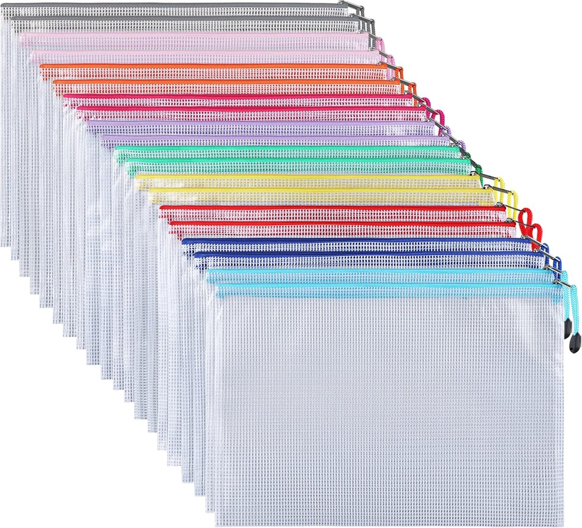 30-pack documententas A4, Ipow etui met ritssluiting Mesh-zakken Set met ritssluitingzakjes voor archief, papier, documenten, cosmetica en reisbenodigdheden