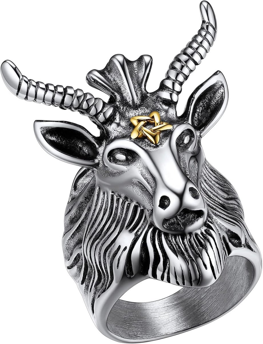 Baphomet Geitenhoofd ring voor heren, punk, geitenschedel zegelring, vingerring, gepersonaliseerde Gotic Satan schaap geit hoofd ring voor verjaardag Vaderdag Valentijnsdag
