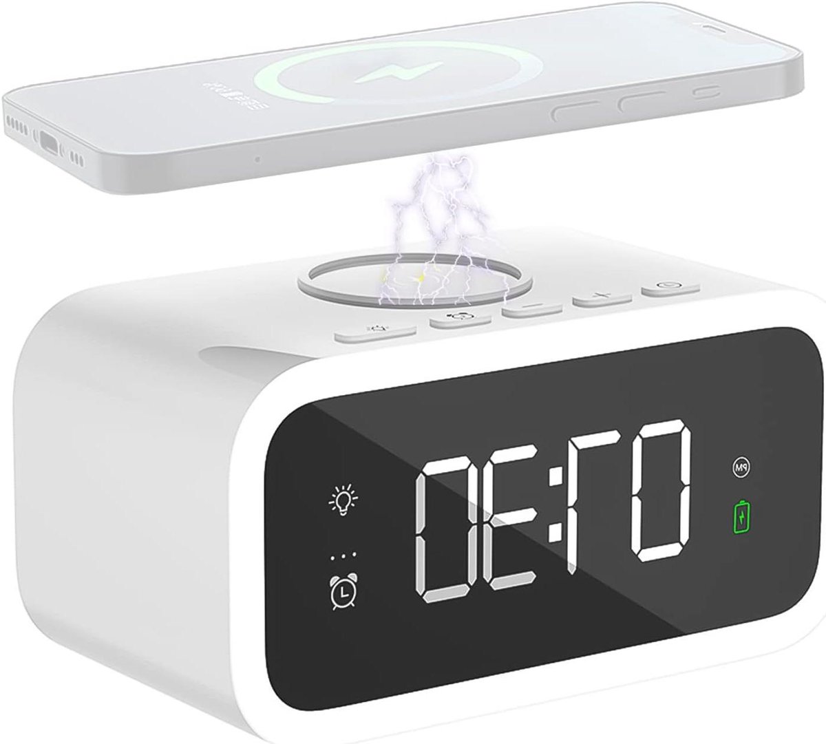 Digitale Wekker - Nachtlamp Klok - Opladen Telefoon - Met Draadloze Lader - 160x83x75mm - Zwart