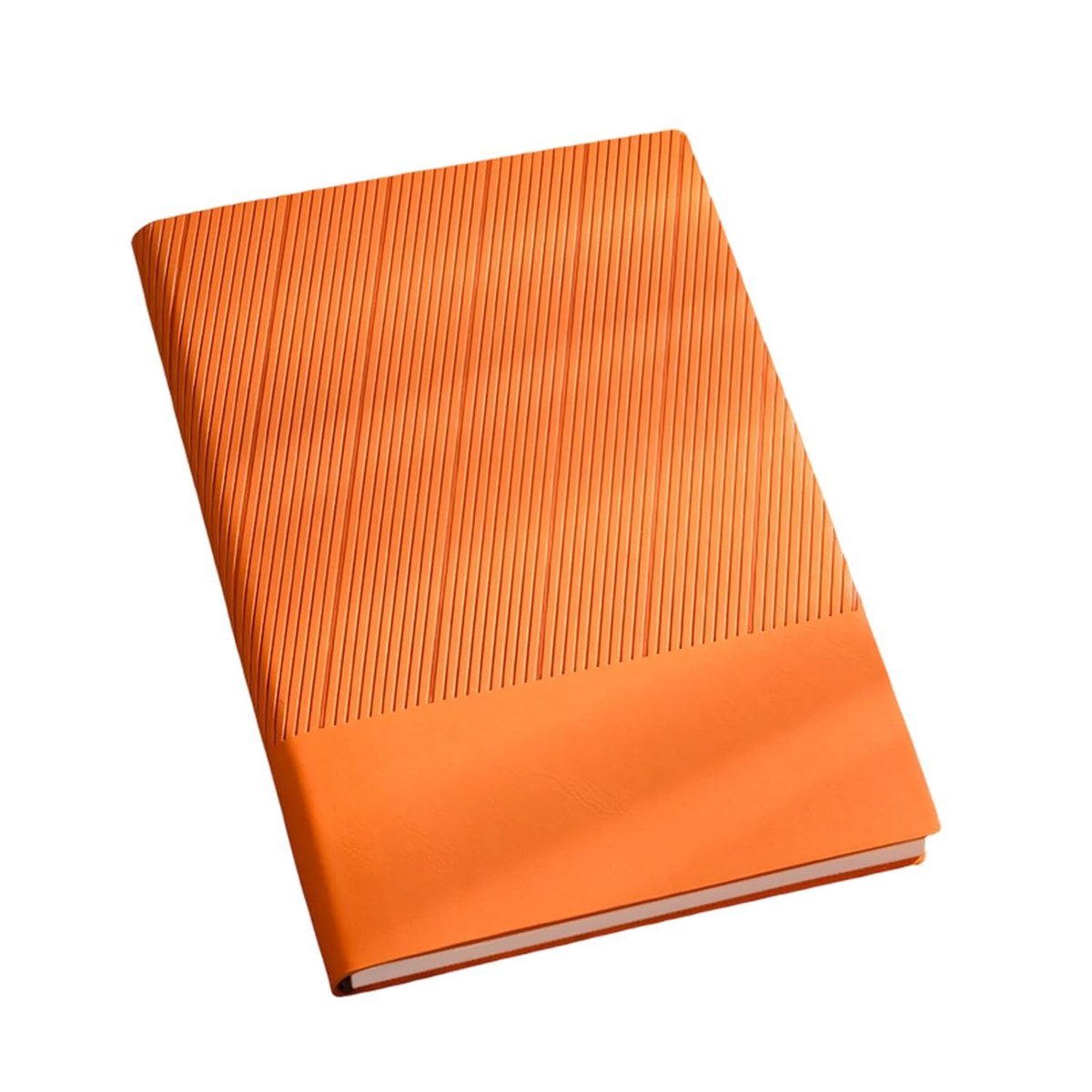 Notitieboek van PU-leer met 200 breed gelinieerde vellen – geschikt voor studenten, conferentienotities en journaling – voorzien van penhouders aan de zijkant - A5 - Oranje - 100 vellen/200 pagina's