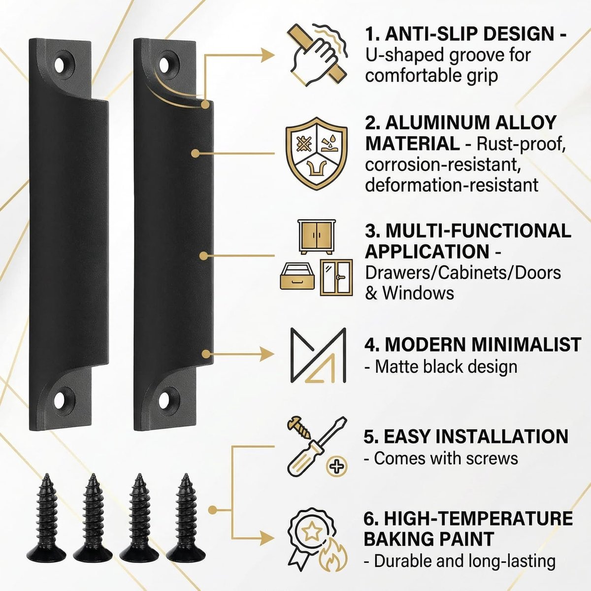 Deurhandgrepen 90mm - aluminium - zwart - voor verborgen schuifdeuren - ShopVlot
