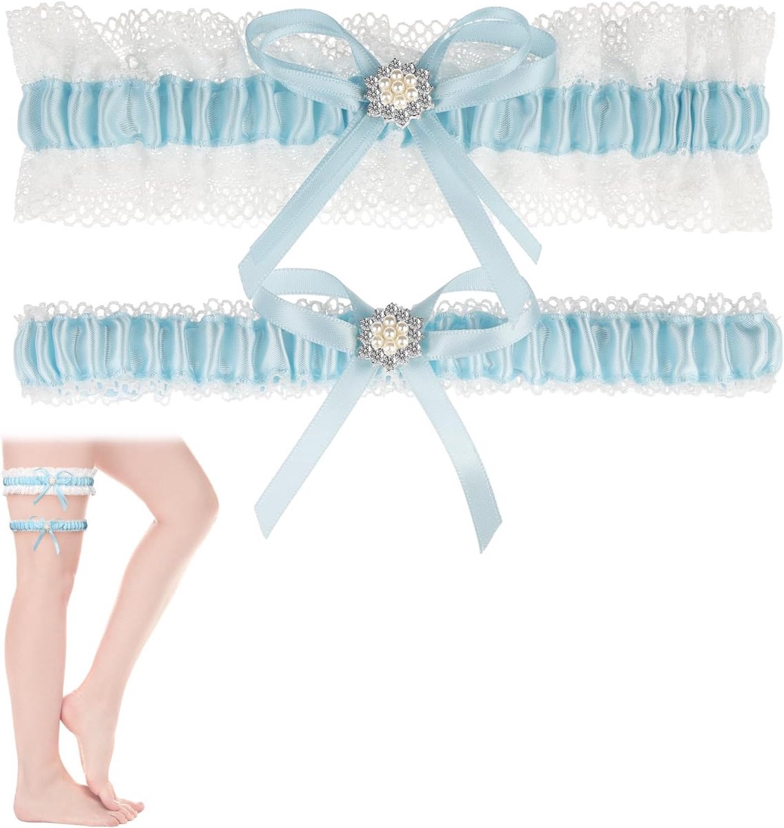 Huwelijksgaren - Blauwe elastische kant - Met lintstrik - Perfect voor bruid - ShopVlot
