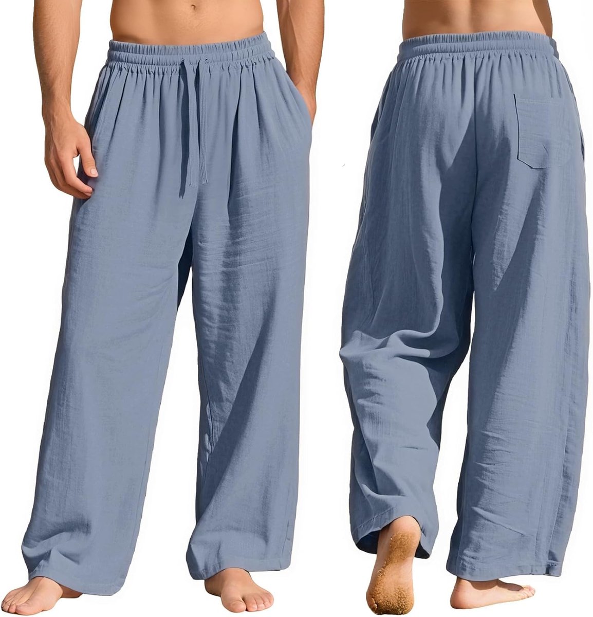 Herenbroek katoen linnen - zomerwijd - ademend - comfortabel voor yoga - ShopVlot