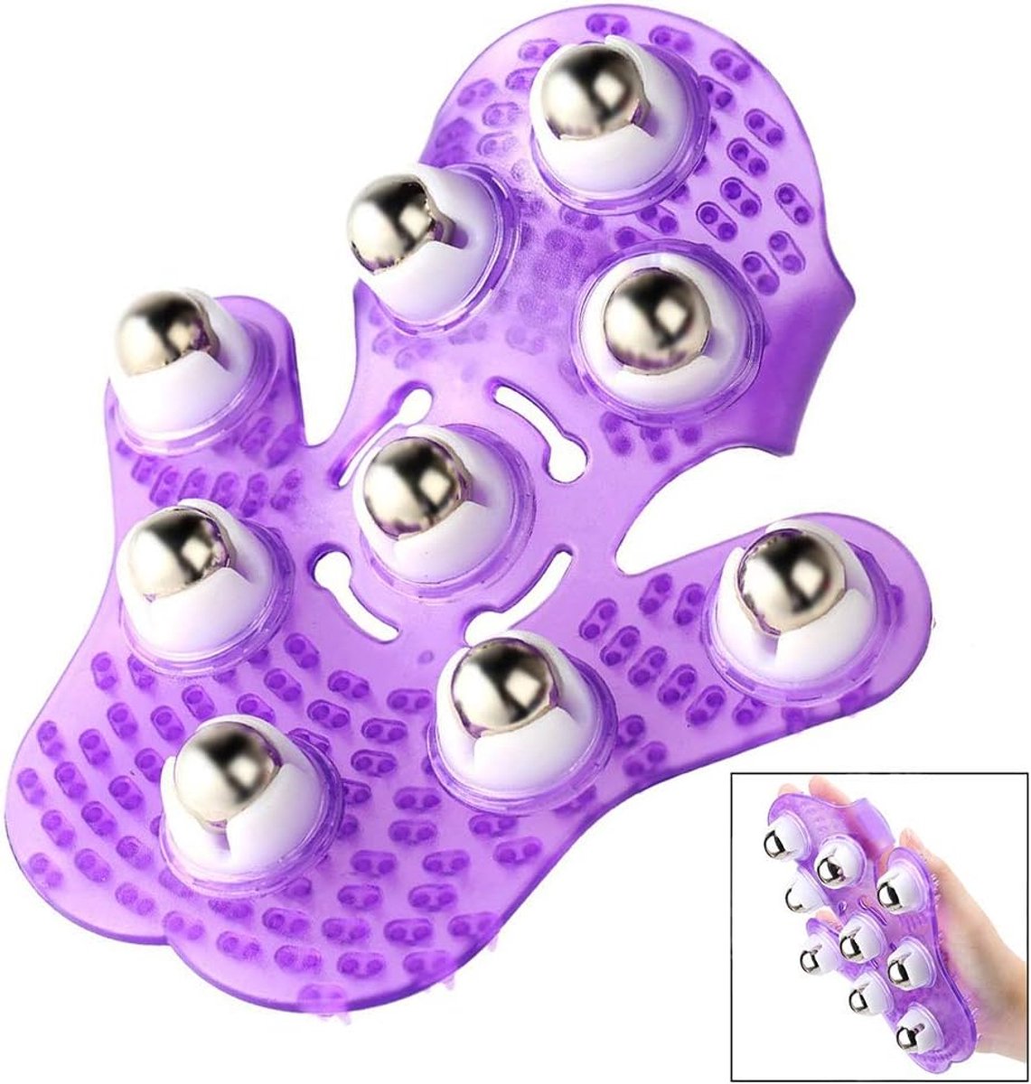 Massageroller met metalen balletjes - paarse palm massager - 360 graden draaibaar - vermindert vermoeidheid - ShopVlot