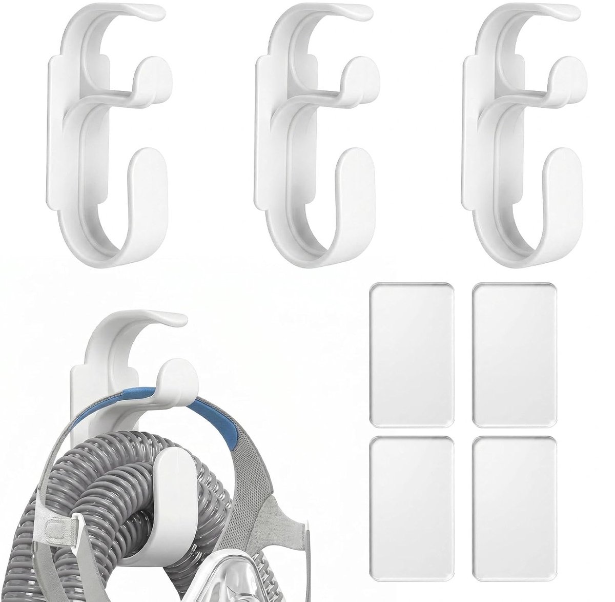 CPAP slanghouder set van 4 - wandhouder van ABS - dubbele antislip haak - ideaal voor slaapapneu gebruikers - ShopVlot