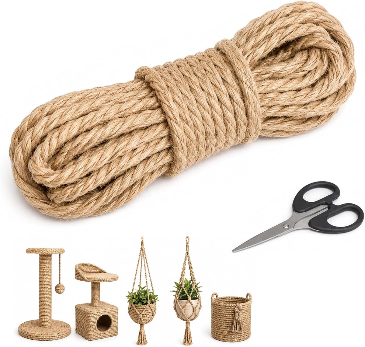 Jute touw 10 mm - natuurlijk henneptouw - 10 meter - ideaal voor knutselen - SnelShoppen