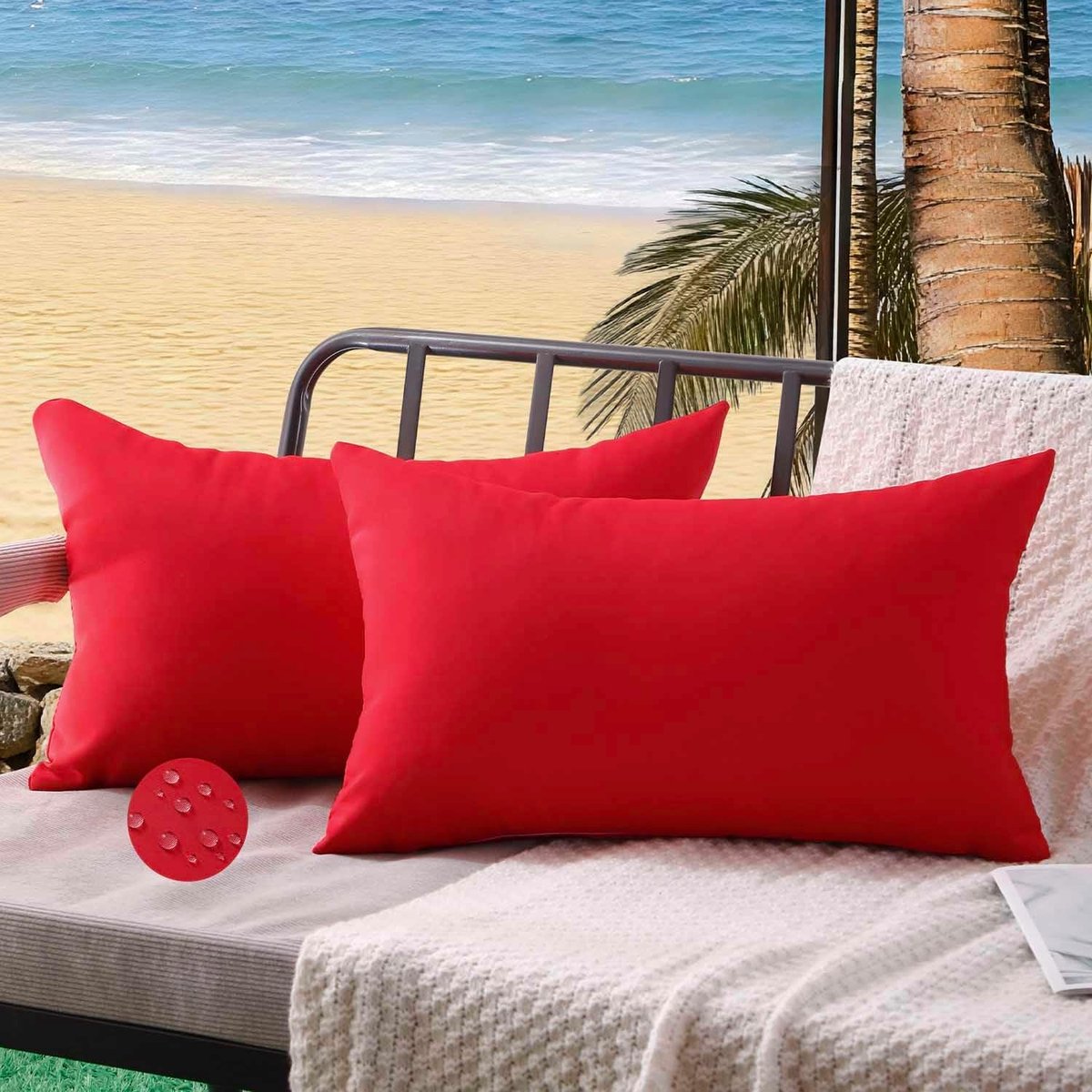 Buitenkussens 30 x 50 cm - Waterdicht Rood - Decoratief Modern - Perfect voor Patio en Balkon - SnelShoppen