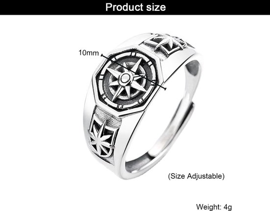 Fidgetring verstelbaar zilver - zwarte bergringen - vintage retro stijl - perfecte fidgetring voor mannen - SnelShoppen van Snelshoppen — afbeelding 4