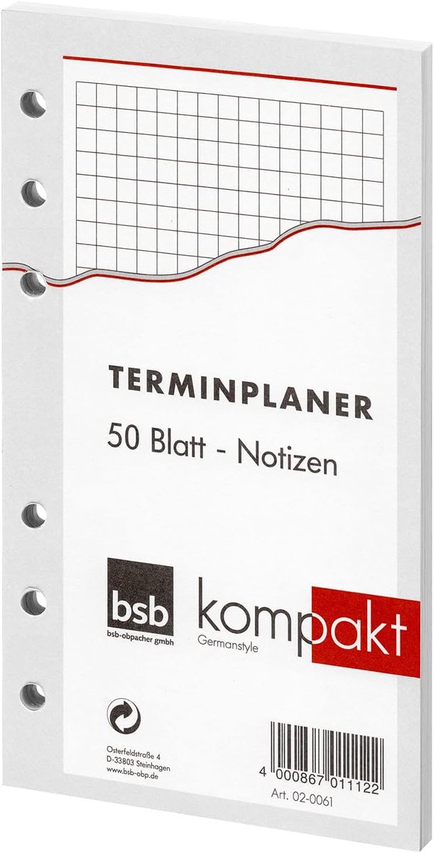 Afspraakplanner inlegvel A6 - 6-voudige perforatie - notities - ideaal voor compact agenda - SnelShoppen