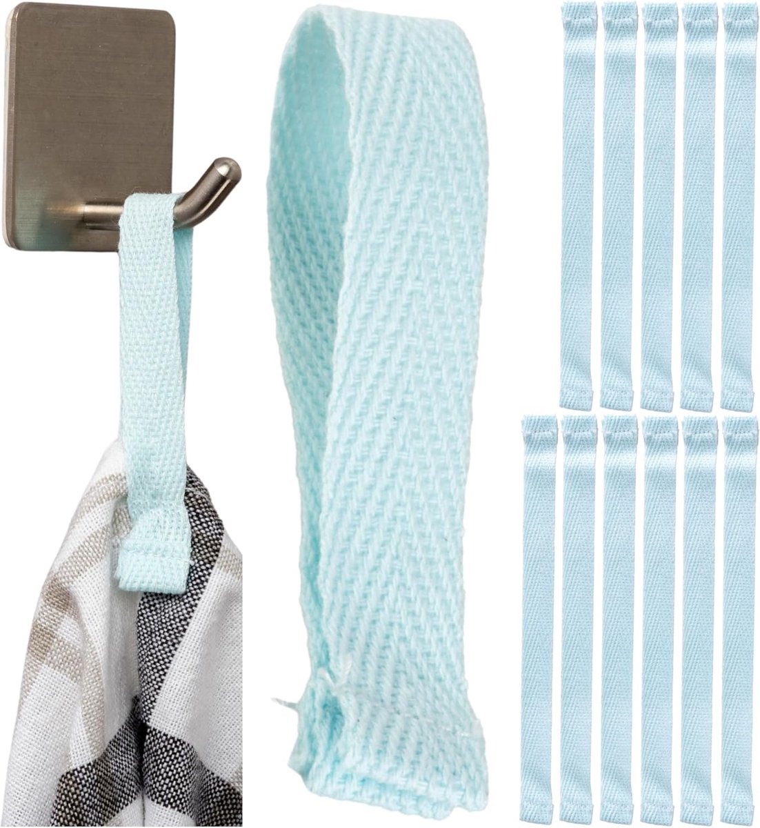 Handdoek Hangers Set van 12 - Lichtblauw Katoen - Gezoomde Randen - Ideaal voor Theedoeken en Decoratie - SnelShoppen