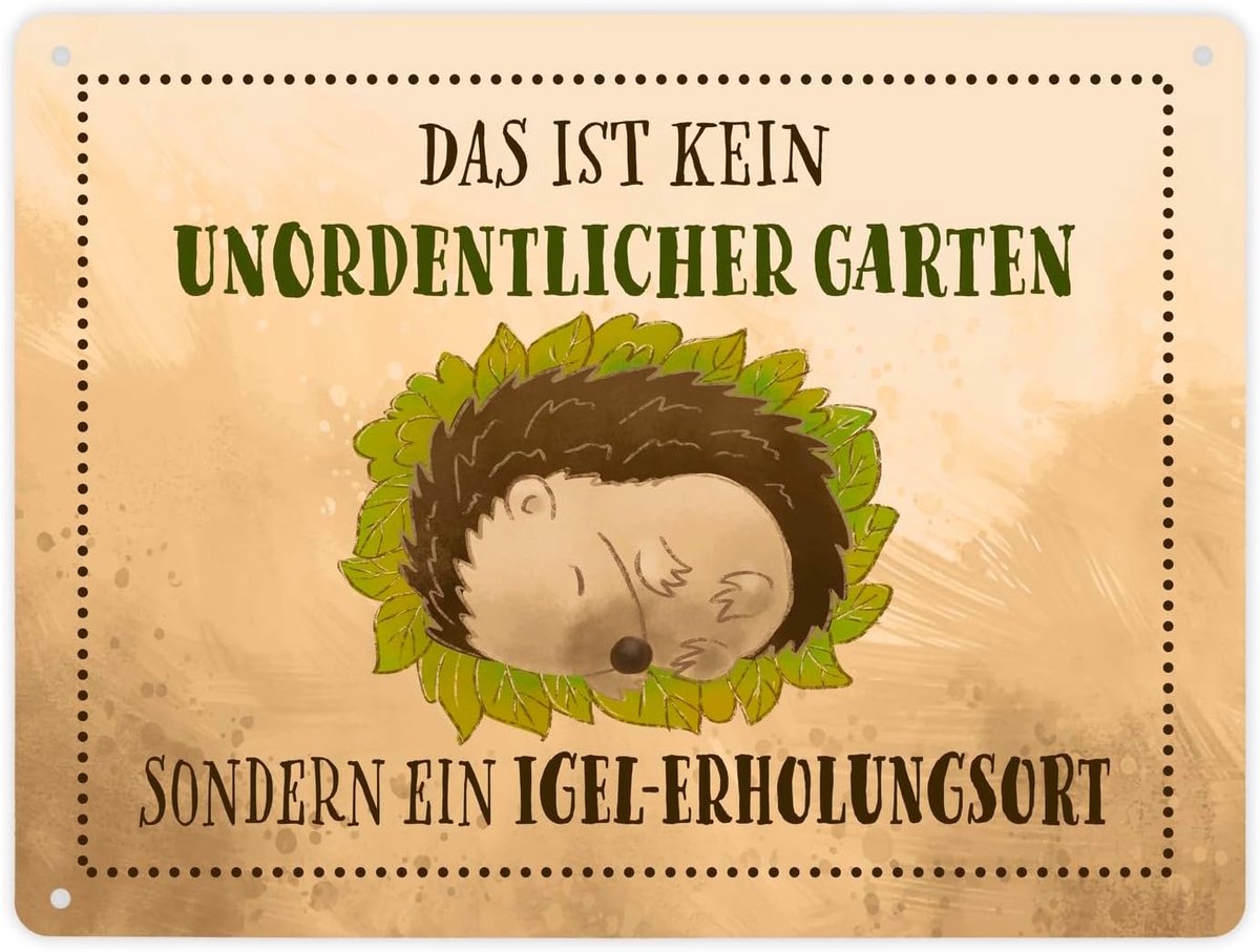 Metalen tuinbord XL 21 x 28 cm - hedgehog ontspanningsplaats - vrolijke tuinversiering - SnelShoppen