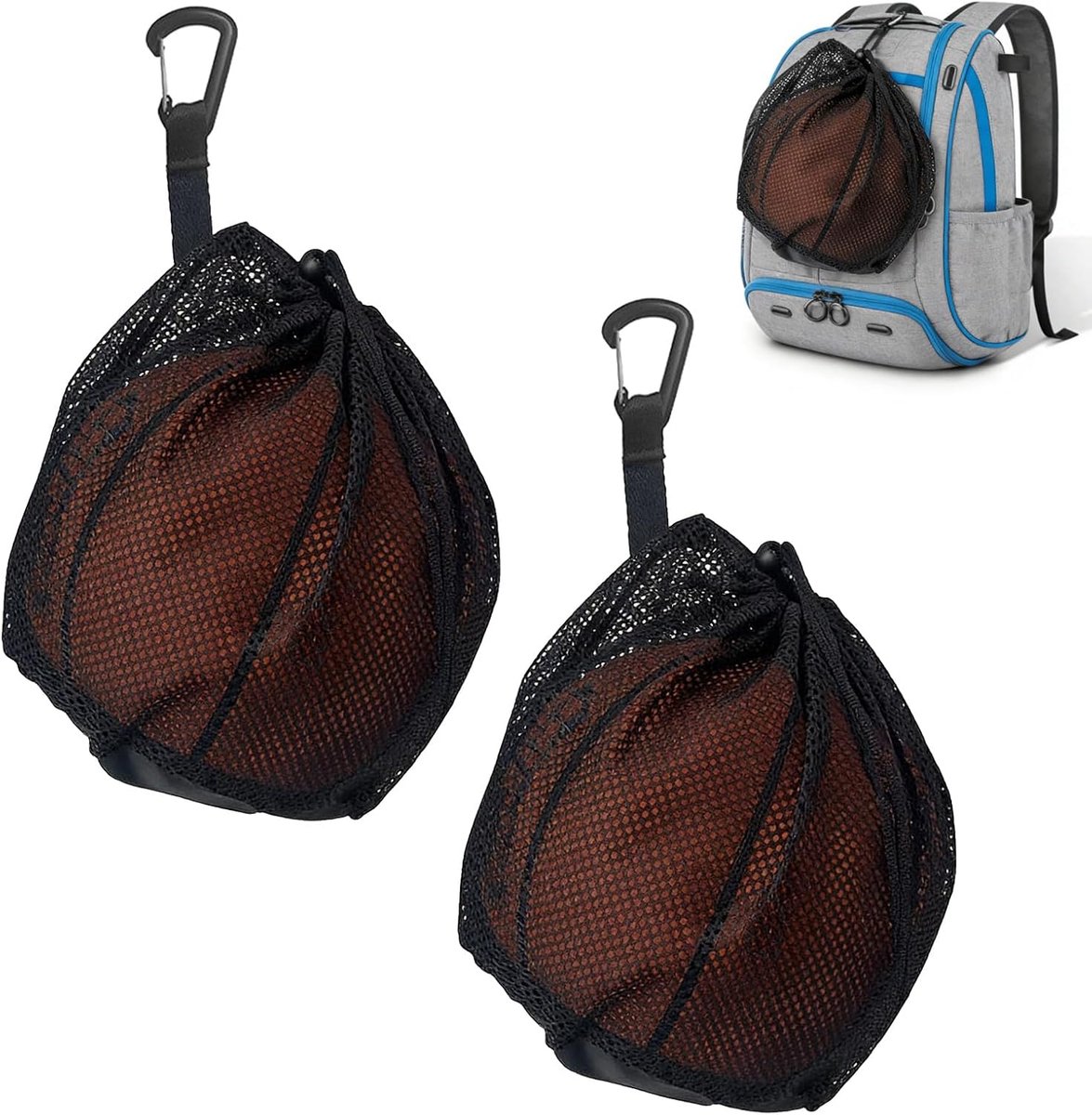 Ballentas met rits - Draagbare mesh tas met karabijnhaak en trekkoord - Ideaal voor sportballen - SnelShoppen