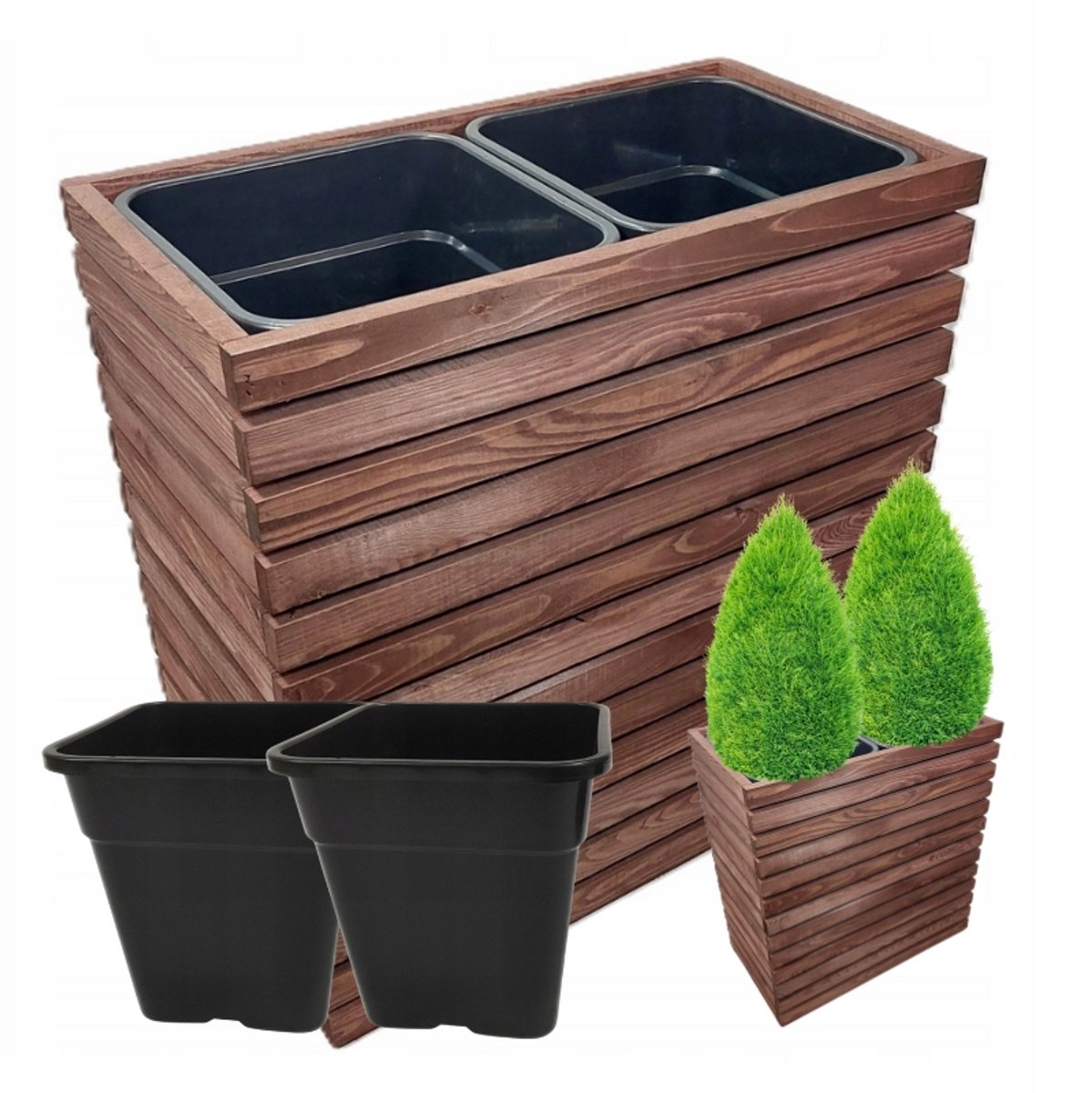 Dubbele Houten Terrasdonzen met 2x18L Inzetbakken - Hoge Kwaliteit