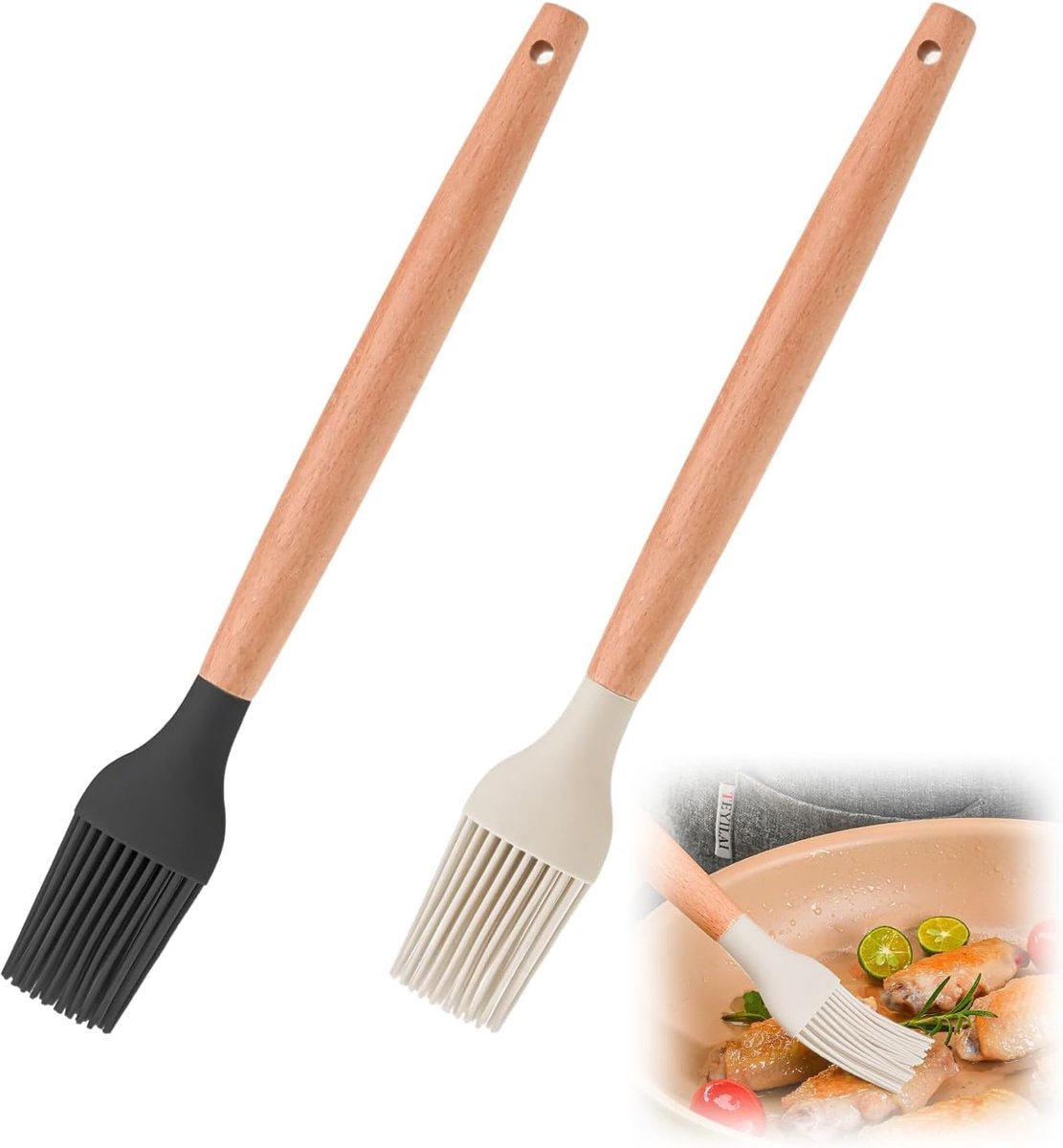 Keukenborstel 24 cm - Silicone met bamboe handvat - Hittebestendig - Ideaal voor grillen - ShopVlot