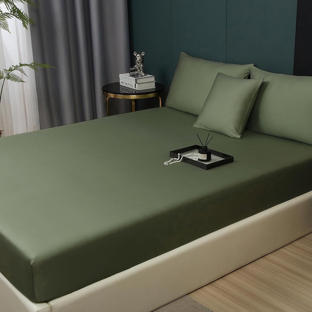 Fitted sheet 180x200 - Donkergroen katoen - Geschikt voor hoge matrassen tot 30 cm - Luxe en comfort - ShopVlot