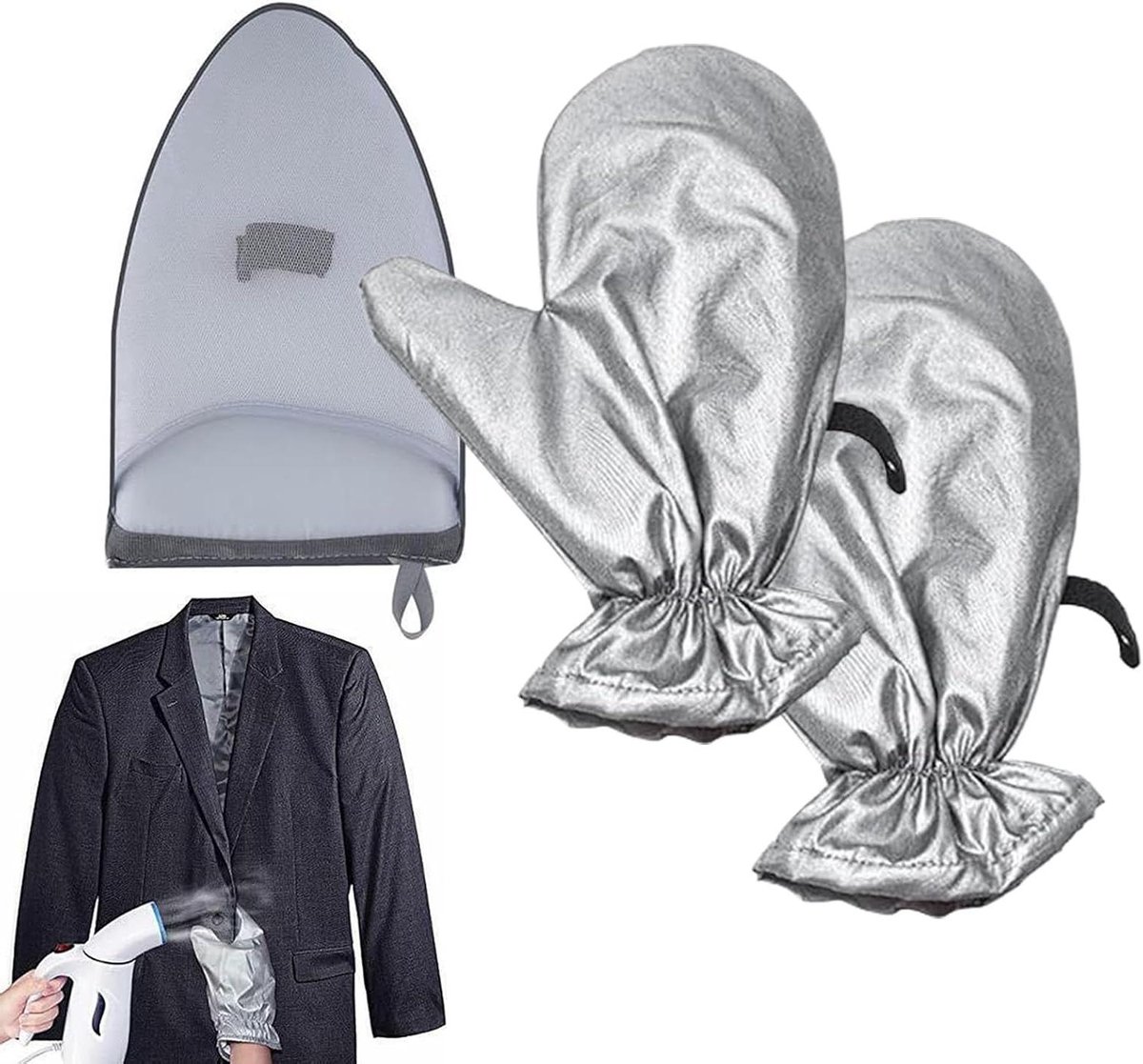 Stoomhandschoenen - Strijkaccessoire Stoombescherming - Kreukvrij Maken - Hittebestendig Materiaal - 29x23x1 cm - Grijs