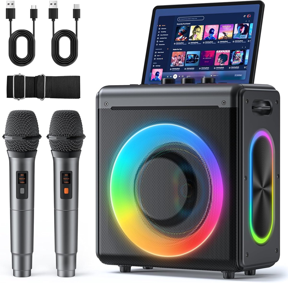 Karaoke machine met 2 microfoons - Draagbare Bluetooth speaker - ShopVlot