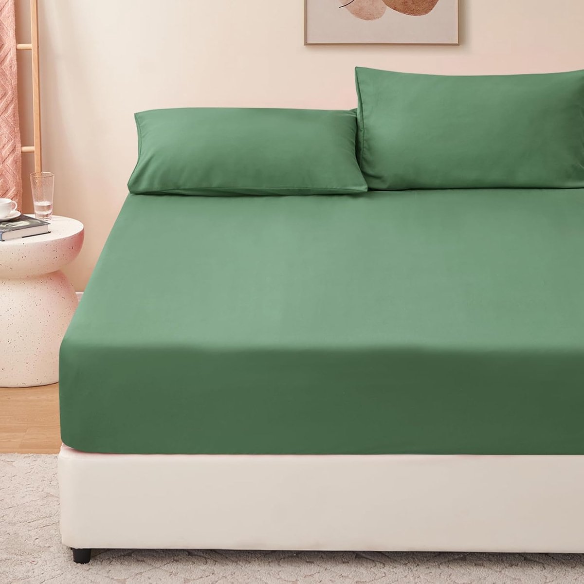 SnelShoppen - Fitted Sheet 140x190/200 Salvia Green - Zacht en Ademend Microfiber Hoeslaken met 40 cm Hoes voor Tweepersoonsmatras
