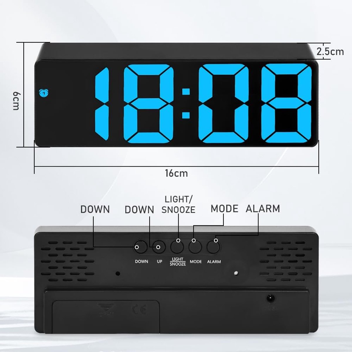 SnelShoppen - Digitale Wecker met LED Display, Temperatuurweergave, 4 Niveaus Helderheid, Snooze Functie, Stembediening, 12/24 Uur, 3 Wekmodes, USB-C
