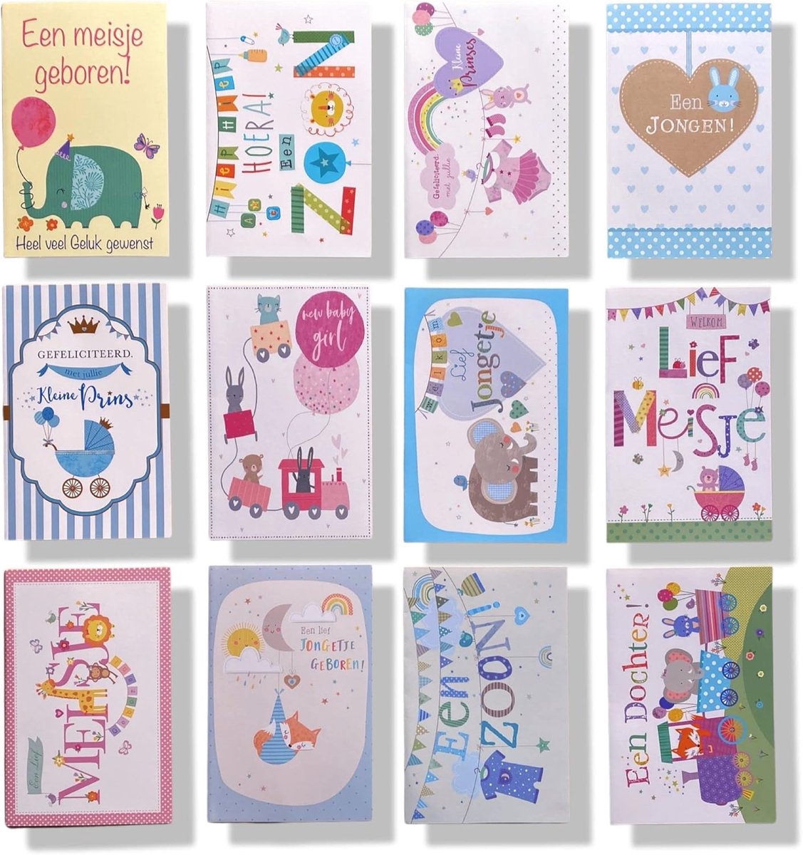 Verjaardagskaarten 12 stuks - 12x17cm - Luxe vouwkaarten met enveloppen - Perfect voor een zoon of dochter - ShopVlot