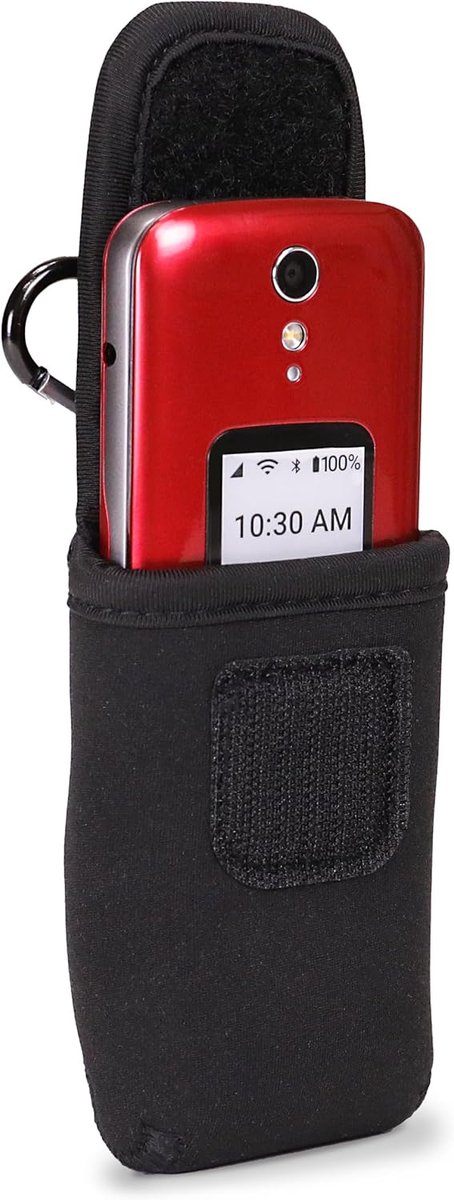 Mobiel hoesje voor fliptelefoon - neopreen pouch - met riemlus en carabiner - eenvoudig te dragen - SnelShoppen