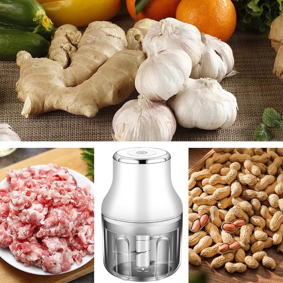 Elektrische Keukenmachine - Mini Hakmachine Voedsel chopper - Snel Ingrediënten Verwerken - Draadloos Met Eén Knop - 250 ml - Wit — afbeelding 2