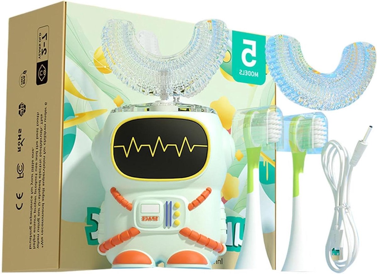 Elektrische Tandenborstel Kinderen - Sonische Tandenborstel U-Vormig - Mondhygiëne Bevorderen - 360 Graden Reiniging - 10x4.5 cm - Blauw