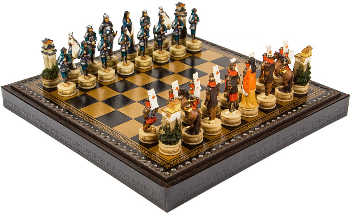 Merkloos Schakels Set Samurai Figuren met Goud/Zwart Bord 35cm