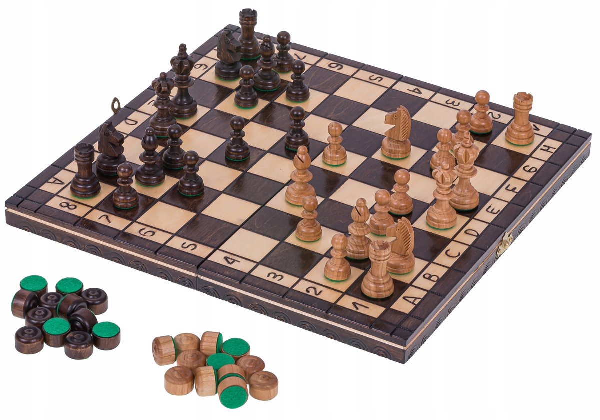 Houten Schaken en Dammen Set - 2-in-1 Spel, 34x34cm