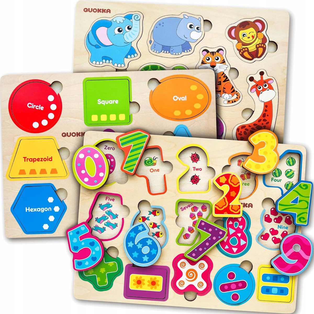 Houten Puzzel met Dieren, Cijfers en Vormen - Educatief Speelgoed