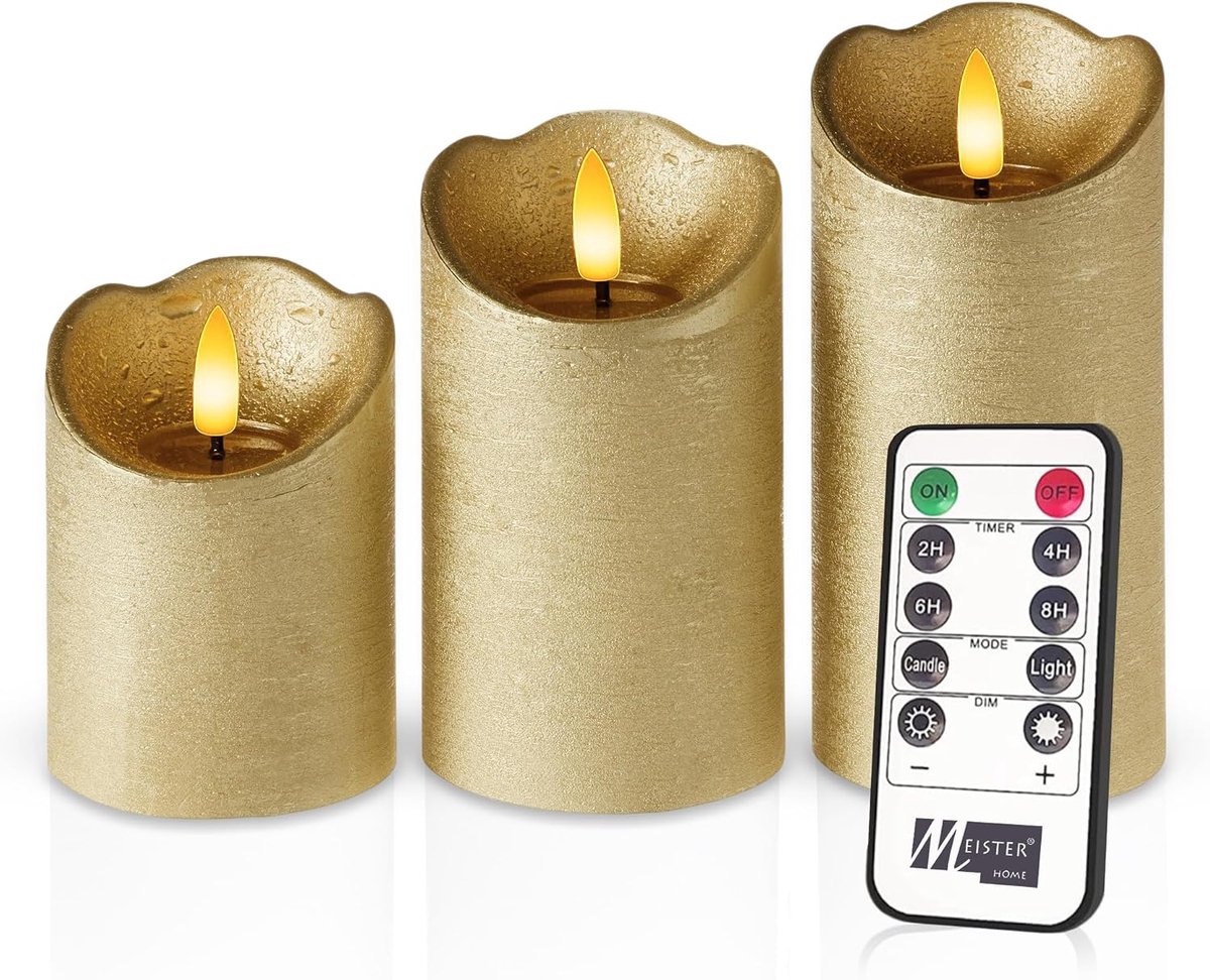 LED Kaarsen Set van 3 - Gouden Flameless - Flickerende Vlam - Creëer Sfeervolle Verlichting - ShopVlot