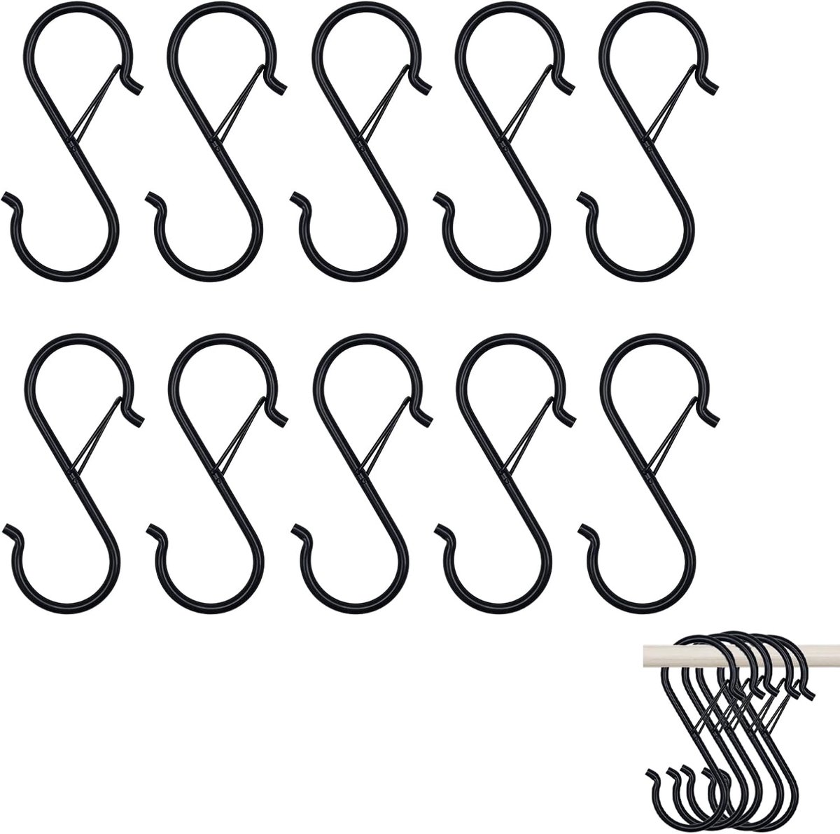 S-haken 10 stuks - zwart - roestvrij staal - eenvoudig te bedienen voor hangende kleding - ShopVlot