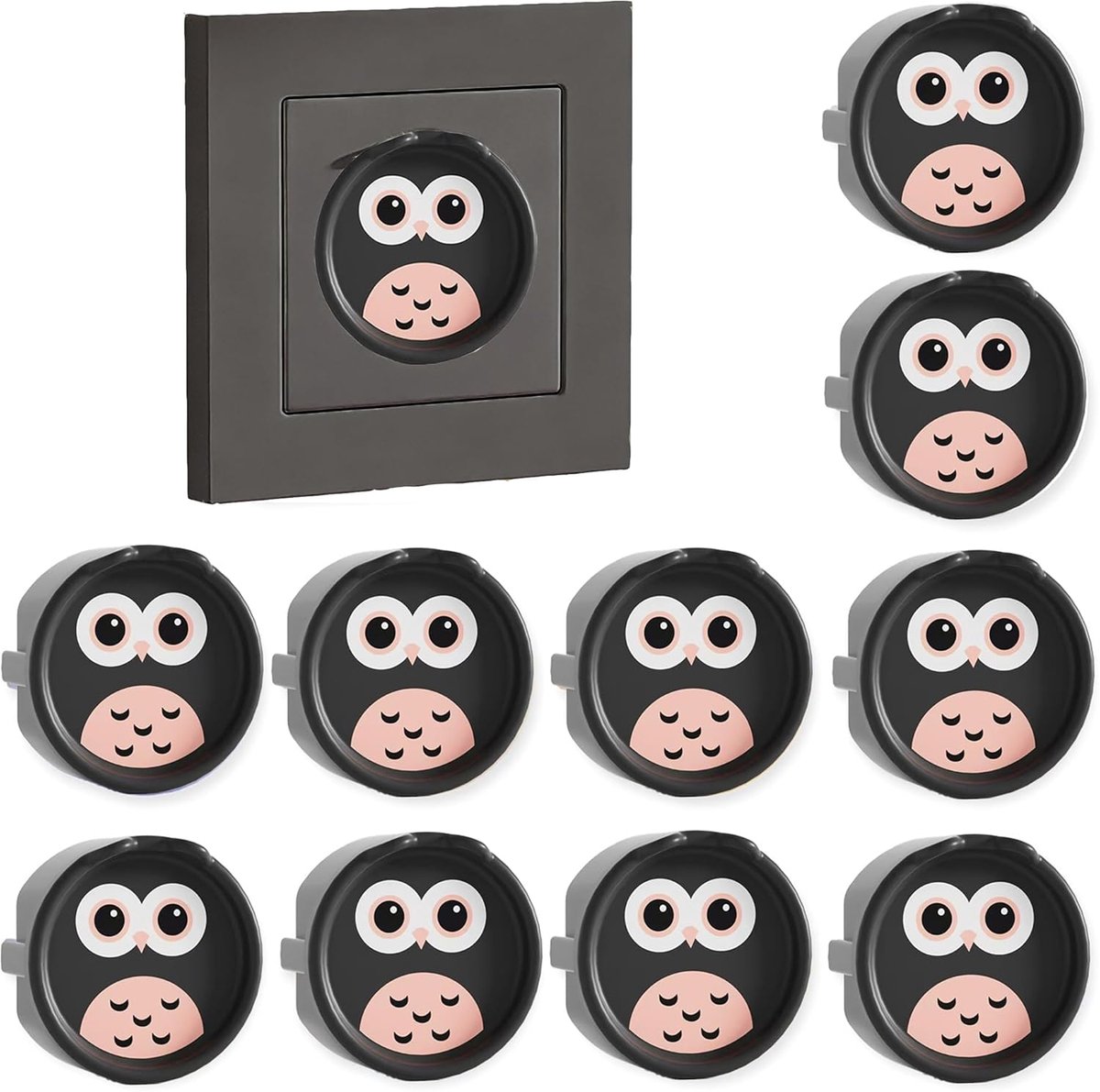 F socket cover - silicone bescherming - decoratieve stof- en spatbescherming - vrolijke uilen - ShopVlot