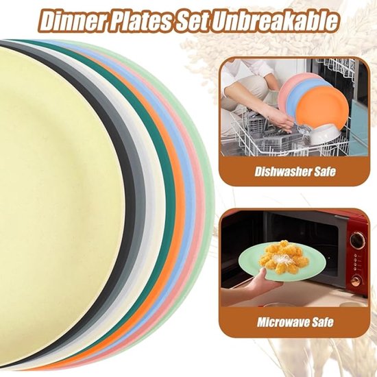 Set van 10 kunststof borden met 10 fruitvorken - Herbruikbare eetborden voor picknick, camping, pasta en salade - Vaatwasser- en magnetronbestendig - PromoHome — afbeelding 2