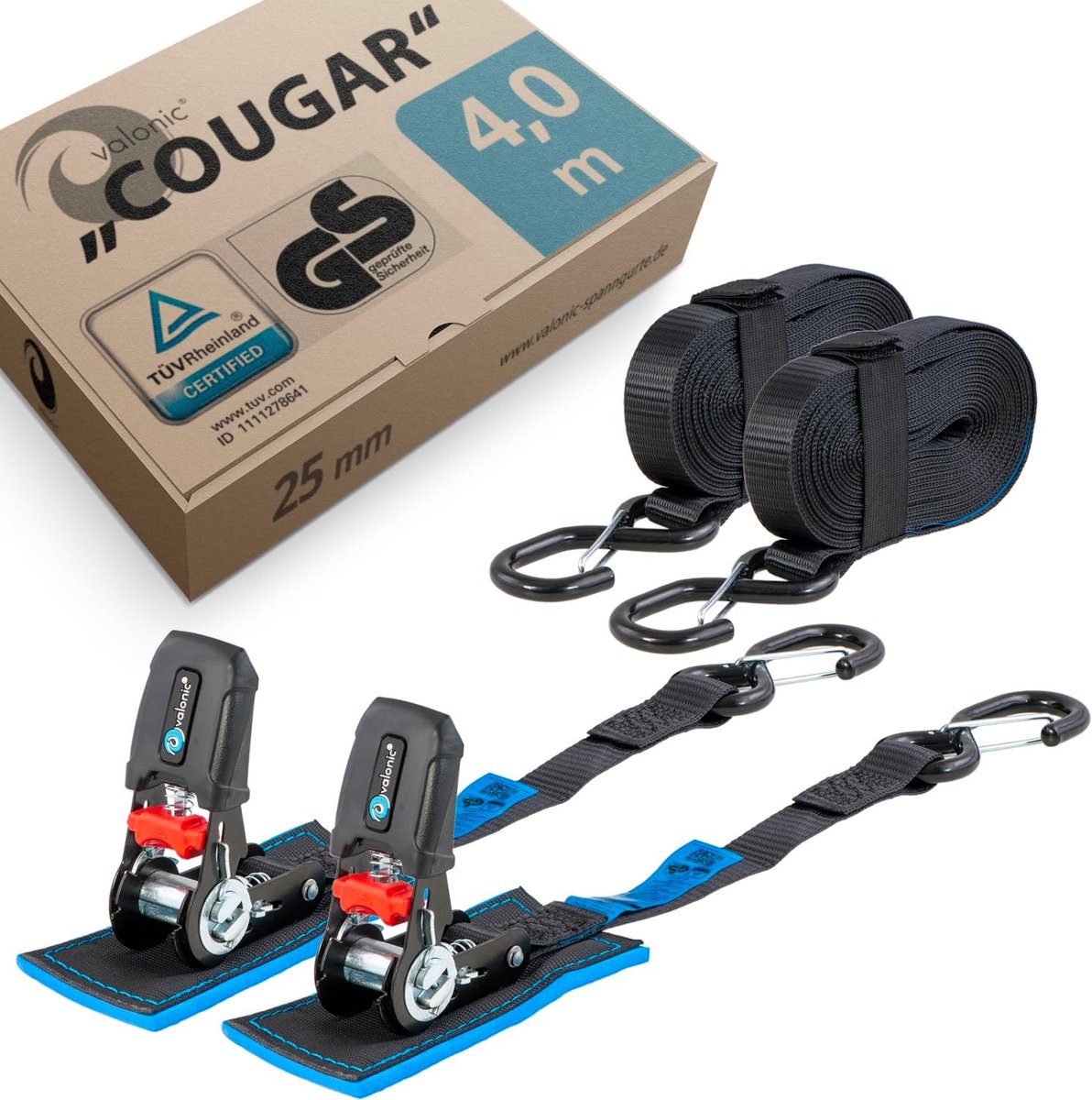 Tension straps 2 x 4 m - met ratel en haak - 25 mm - 800 kg beveiligd voor motor en trailer - SnelShoppen