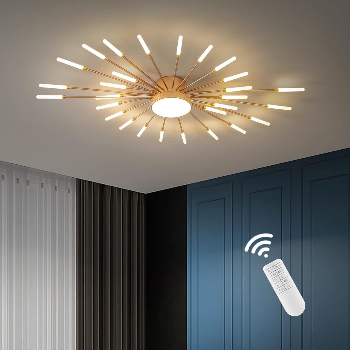 LED Plafondlamp Kroonluchter 28+1 Lampen - Dimbaar Goud - Kleurtemperatuur 3000K-6000K - Ideaal voor Woonkamer - SnelShoppen