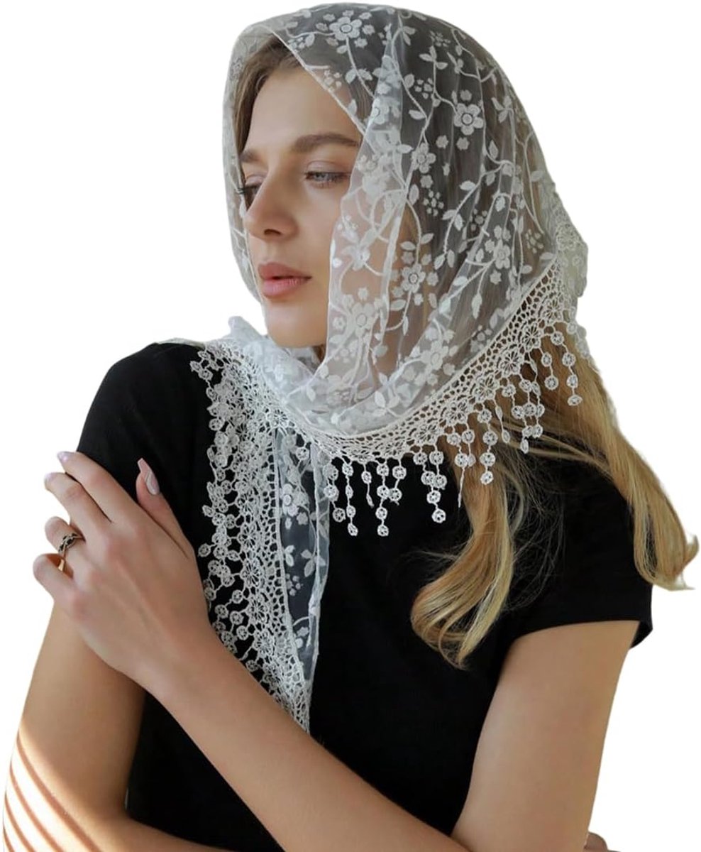 Sluier voor dames - driehoekig - kanten hoofdtooi met bloemenpatroon - elegant en ademend - SnelShoppen