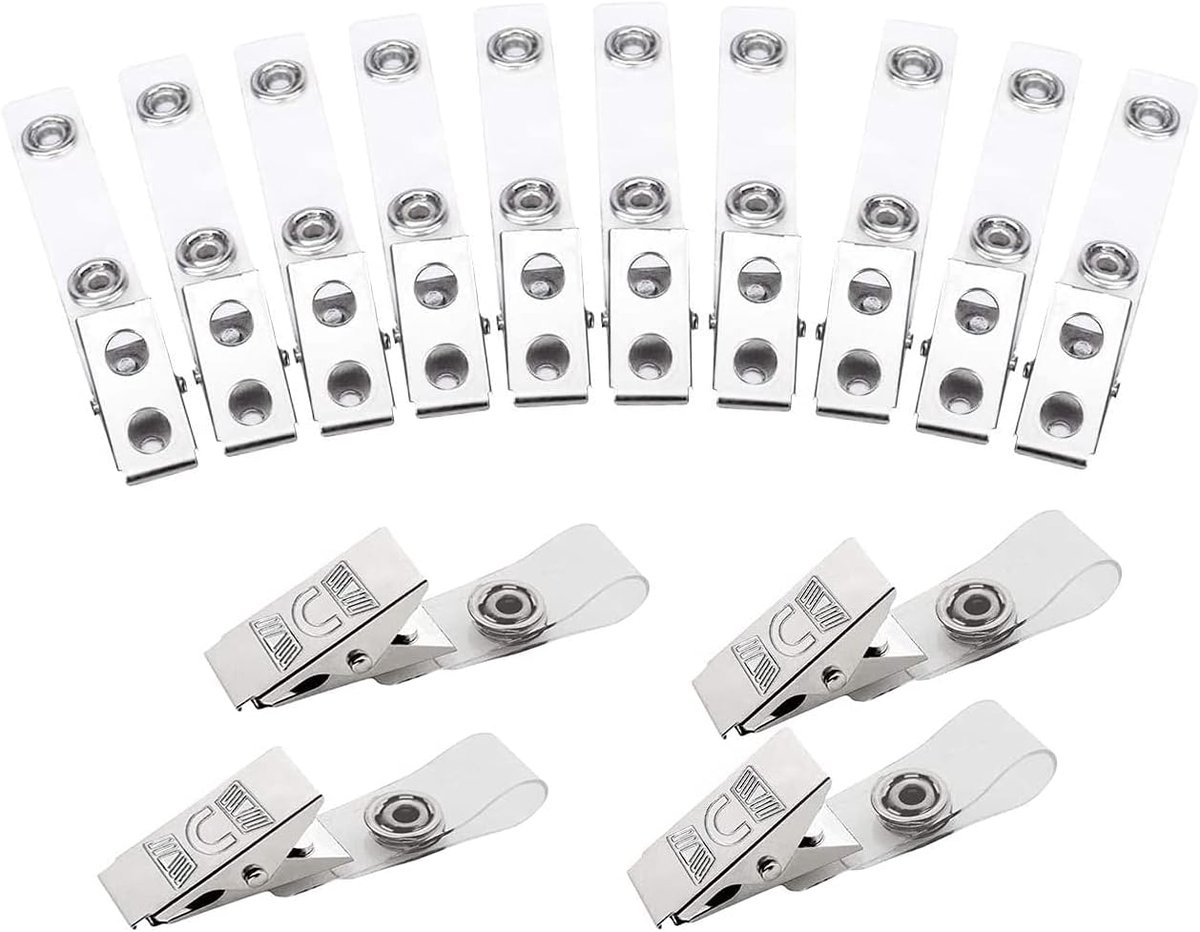Badge Clips met PVC Lussen - 20 Stuks - Metaal met Transparante Lussen - Eenvoudig in gebruik - SnelShoppen
